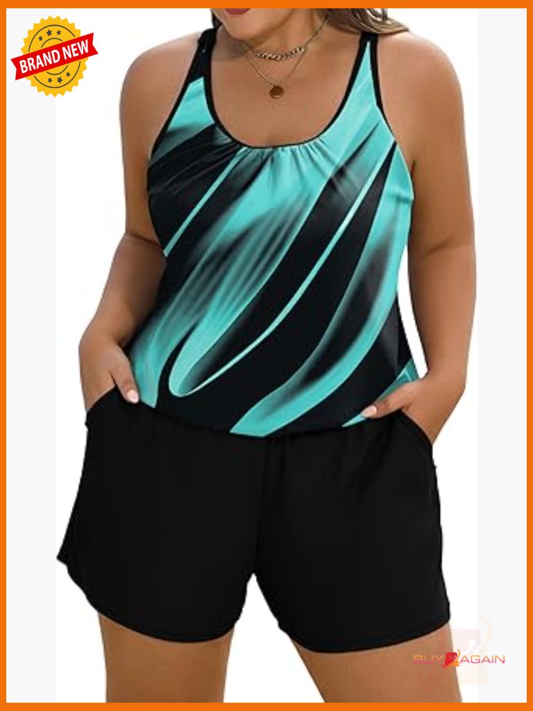 Plus Size Women's One Piece Swim Romper With Pockets Modest Bathing Suit S-24w